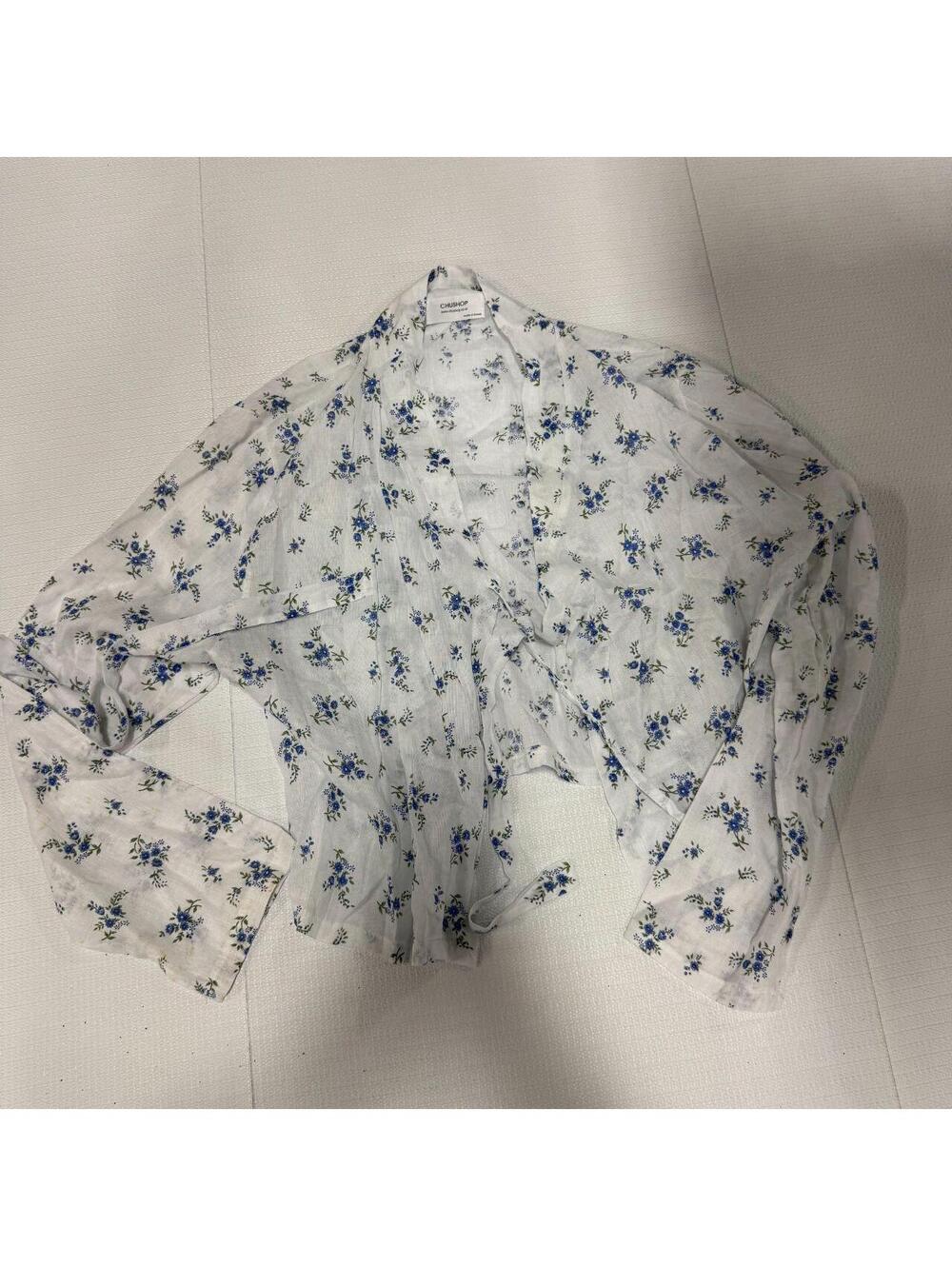 CHUSHOP Blue Floral Modern Hanbok Wrap Blouse